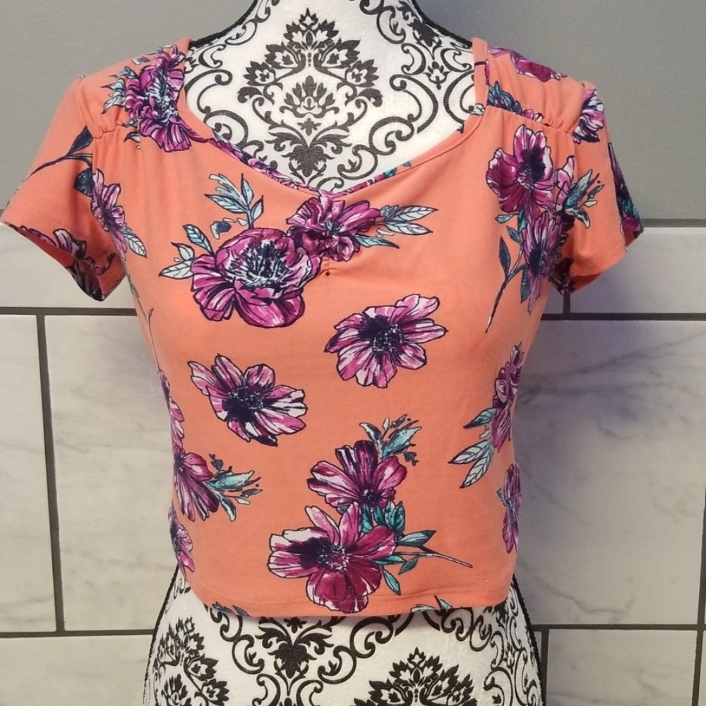 NWT No comment floral coral crop top